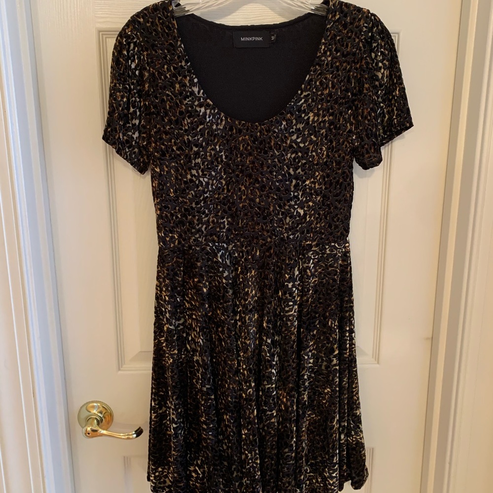 Black cheetah print velvet burnout dress